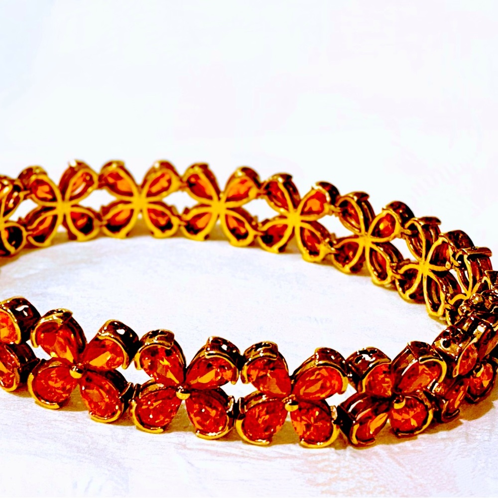 .925 Gold-Toned Sterling Silver Bracelet with Orange Gems — Vintage